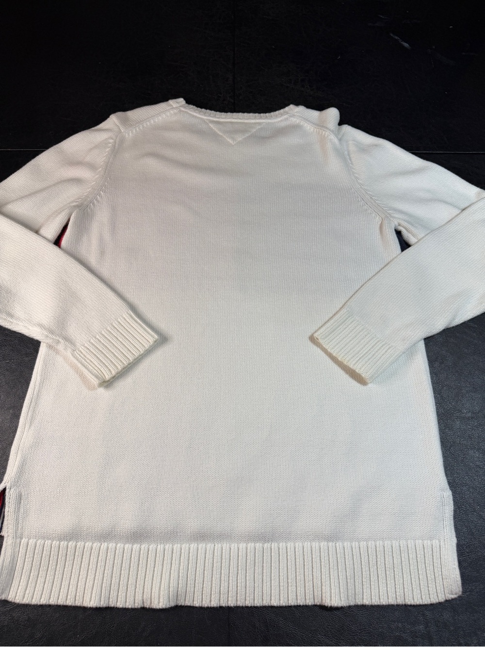 Tommy Hilfiger White Crewneck Sweater with Red & Navy Block - Picture 12 of 13